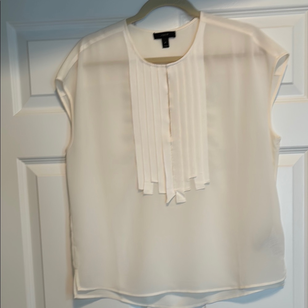 J. Crew Cream Pleated Blouse with Cap Sleeves